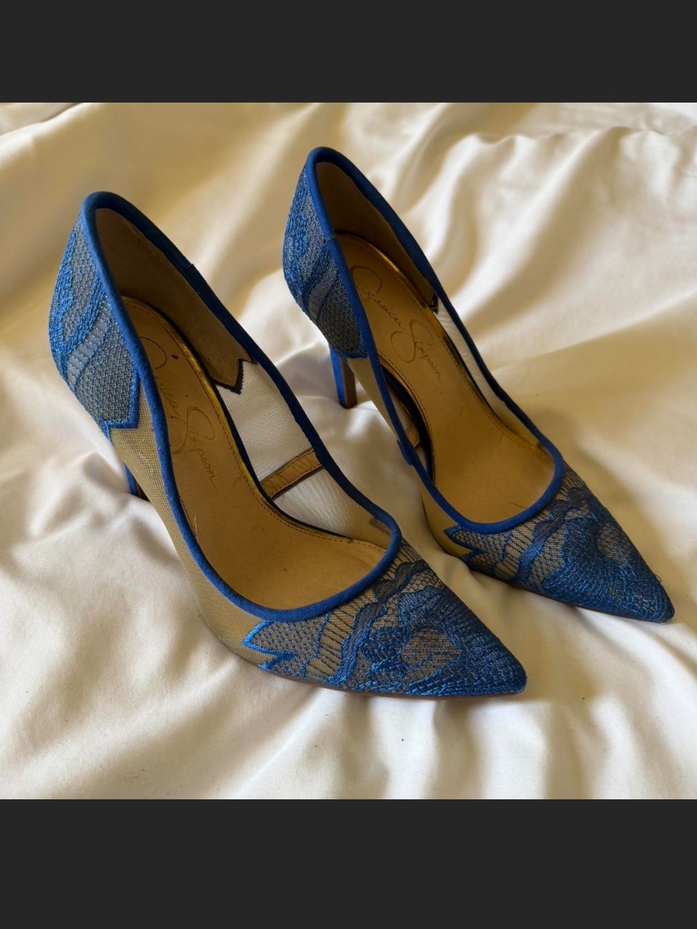 Jessica Simpson Royal Blue Lace Pointed Pumps
